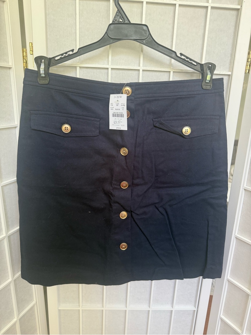 J. Crew Navy Button-Front Mini Skirt with Gold Buttons
